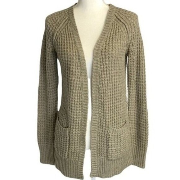 Cardigan Lagenlook Open Front Tan/Khaki Long Sleeve Open Front Sweater Med - Picture 1 of 5